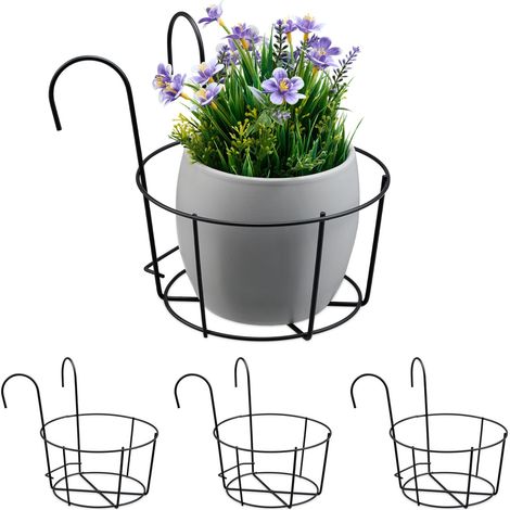 Relaxdays Supports pour pots de fleurs (Lot de 4) — Supports suspendus pour garde-corps de balcon, Hauteur : 22 cm, Métal, Noir