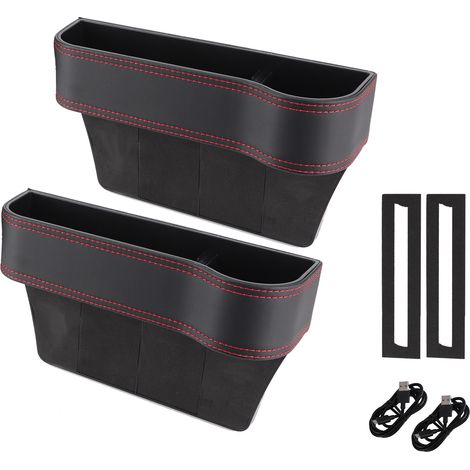 2pcs Chargeur sans fil, Range-cartes pour espace entre siège auto, Poche en cuir PU, Organisateur grande capacité universel (1/5)