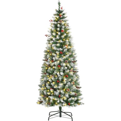 Sapin de Noël artificiel de 180 cm, sapin artificiel avec éclairage LED, neige artificielle, 618 branches, décoration de sapin de Noël avec support en acier pour usage intérieur (1/5)