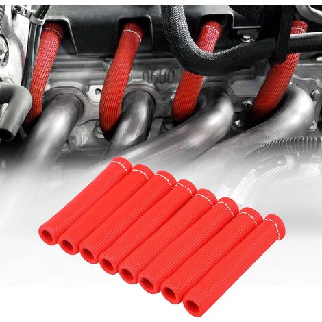 8 pièces bougie fil bottes bouclier thermique protecteur manchon 2500 degrés bougie chaleur couverture enveloppe 6 pouces pour SBC BBC 350 454(Rouge) (1/5)