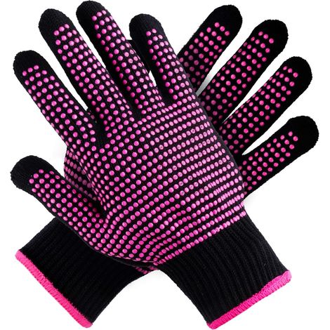 Lot de 2 gants résistants à la chaleur avec picots en silicone (nouvelle version améliorée), gants professionnels thermorésistants pour l'utilisation de fers à friser, lisseurs et brosses à air chaud. (1/5)
