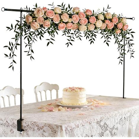 Arche de Table Extensible,120-250cm Métal Tige Décorative de Table avec Pinces,Suspension Arche Table pour Noël, Mariage, Anniversaire, Décoration de Fête (1/5)