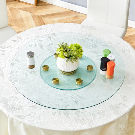 Plateau de table rond verre 2 niveaux pivotant 77 cm supérieur 38 cm inférieur