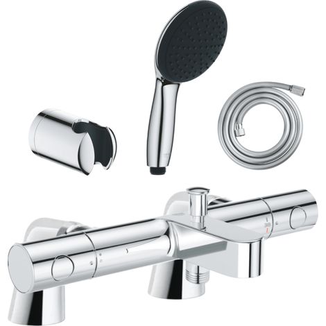 Pack mitigeur bain douche thermostatique GROHE Grohtherm 800 cosmopolitan + douchette ronde  2 jets + flexible + support
