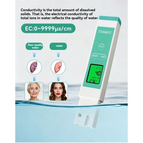 Testeur D Eau TDS EC - Mesure Numérique 0 À 9999 Ppm - Stylo Testeur Pour Eau Potable Aquarium Et Hydroponie - 1 Pièce (1/5)