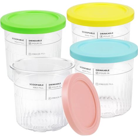 Ninja Creami Becher und Deckel, 4er-Pack, Ninja Creami Deluxe NC501/NC500 Serie Eismaschinenbehälter mit auslaufsicheren Deckeln, BPA-frei, spülmaschinenfest (1/5)