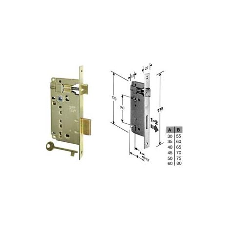 SERRATURA A BUSSOLA DA INFILARE BORDO QUADRO OTTONATO  mm.50 bordo acc.ottonato verniciato (592.50.03)    AGB