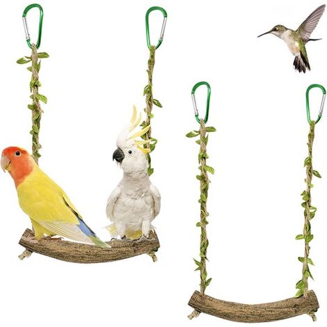 2 pièces - Balançoire pour oiseaux - Balançoire pour perroquet avec mousqueton - Perchoir en rotin avec plateforme d'escalade - Convient aux perruches, calopsittes et canaris - Groen (1/5)