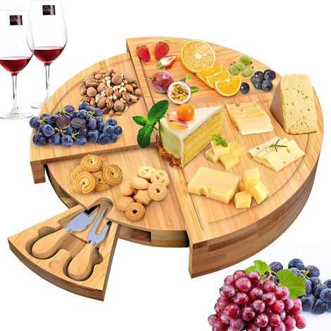 1 Plateau De Extensible Bambou, 4 Niveaux, Avec Couteaux Et Fourchettes Acier Inoxydable, Pour Apéritif Et Pique-nique