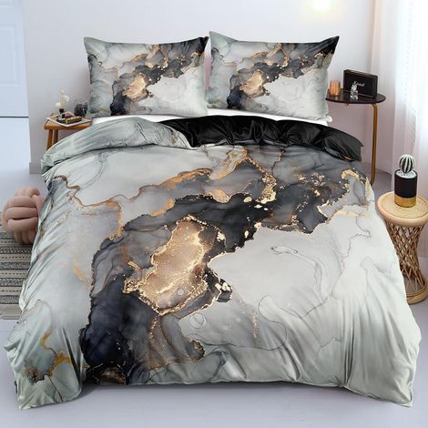 Bettwäsche-Set 135x200 cm 2-teilig Marmor Grau Schwarz Mikrofaser