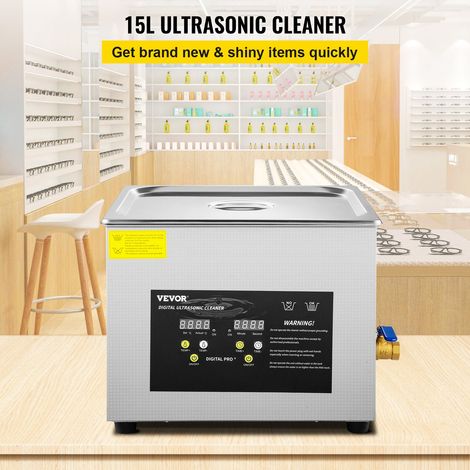 Nettoyeur à Ultrasons Numérique 15 L, Chauffage 600 W, Ultrasons 360 W, Bac Ultrasons avec Chauffage et Minuterie, Appareil de Nettoyage Ultrasonique en Inox, pour Bijoux Lunettes Montres (1/5)