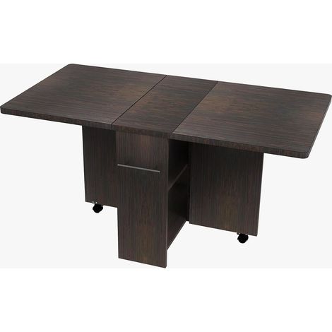 Table à manger pliante gain de place - Plateau rabattable, 6 roues et étagère de rangement (1/5)