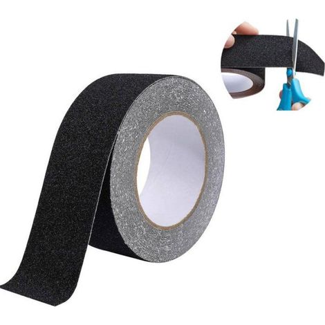 Ruban antidérapant 10m x 50mm adhésif fort, résistant eau intérieur extérieur, sécurité escaliers et sols noir (1/5)