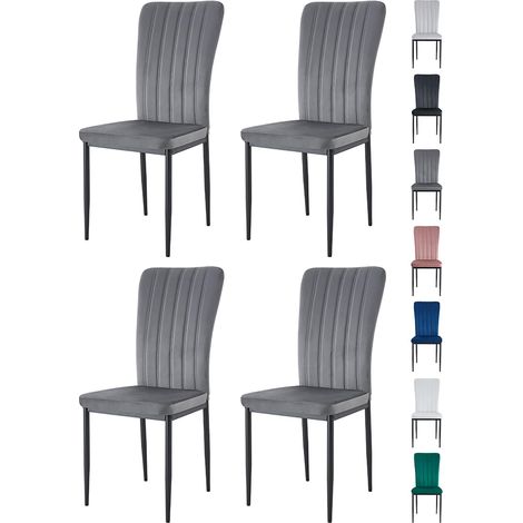 Velvet Padded Seat Dining Chairs with Metal Legs NEW ELLE DARK GREY 4 (1/5)