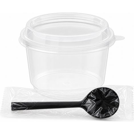 Bol jetable 500 ml, couvercle haut, cuillère et papier, 50 sets
