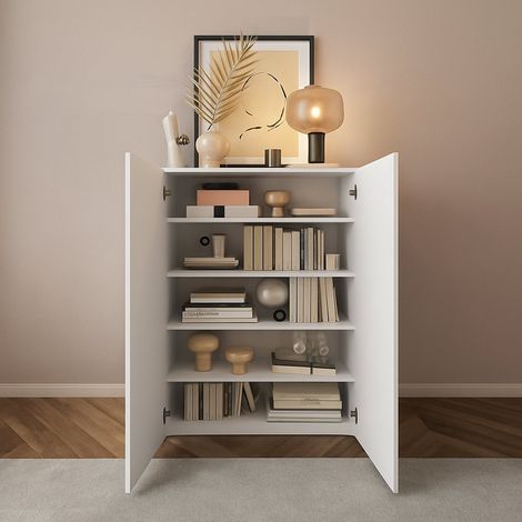 Itala Anrichte, 4 Regale, Türenöffnung Made in Italy, 2 Türen, 78x36x115,5h cm Hochglanz Weiß (1/5)
