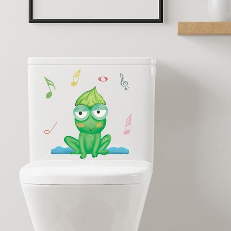 2pcs Autocollants Grenouille Chantante De Dessin Anim, Sticker Mural Drle Pour Wc, Salle De Bain, Cuisine, Pvc (1/5)