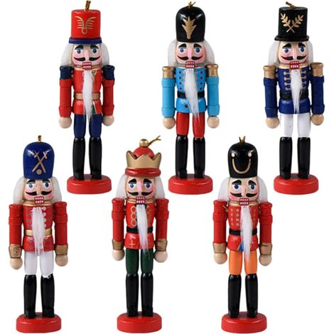 Lot de 6 Set de Set de Figurines Casse-Noisette en Bois pour Décoration de Noël à Suspendre, Coins Lisses, pour Sapin ou Bureau, Ambiance Festive Garantie (1/5)