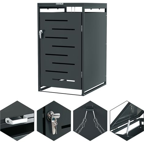 TolleTour Cubierta para contenedores de basura acero inoxidable para cubos 120L y 240L, armario exterior resistente a la intemperie