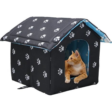 Niche D\'extérieur pour Chat Facile à Laver Pliable avec Coussin Amovible Résistant Aux Intempéries Abri Maison pour Chats Imperméable,S,35x33x30cm-Chrom (1/5)