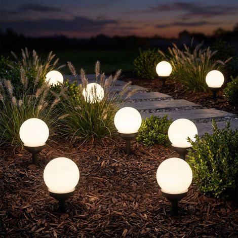 Solarleuchte Kugel Garten LED Gartendeko Kugelleuchte Solar 10 cm Solarkugel für Außen klein, Leuchtdauer ca. 6-8 Stunden, H 38 cm, 9er Set