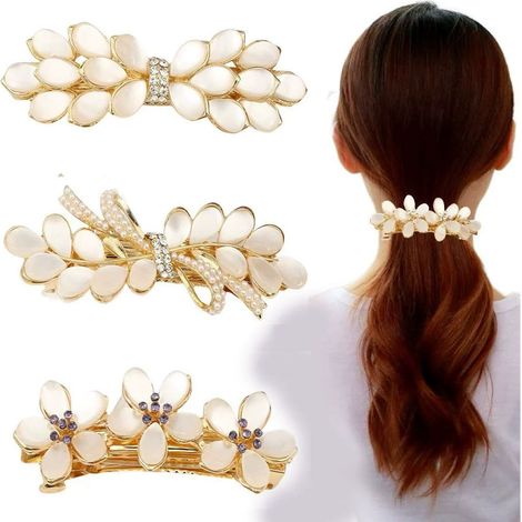Fermagli per capelli vintage da donna, stile retrò con fiori, perle francesi, cristalli, strass, mollette per capelli, accessori per capelli da donna (stile floreale) (1/4)