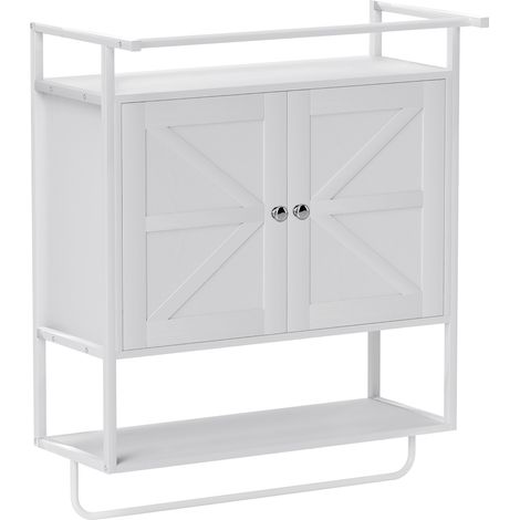 Meuble salle bain suspendu 2 portes – Étagère serviettes – 63 x 34 x 75 cm – Blanc