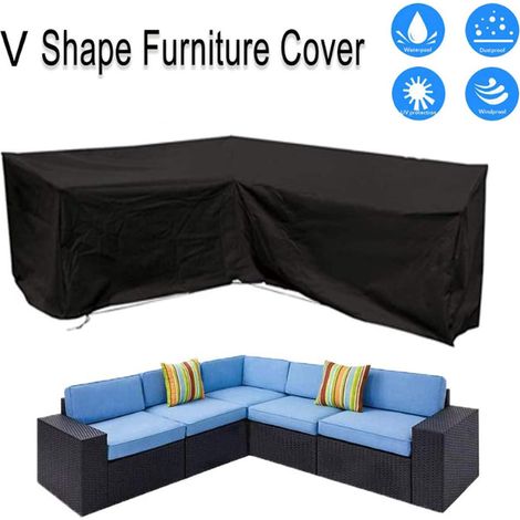 Housse Canapé D'angle L, 210D Oxford Imperméable, Cordons Serrage, Anti-vent Et Anti-poussière Pour Jardin, 215x215x87cm