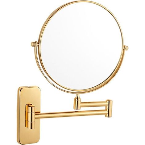 10x Magnifying Wall Mirror Gold Round Bathroom Mirror Wall Mount Makeup Mirror Shaving Mirror with Flexible Arm 360° Swivel Extension Double Sided Mirror, Diameter 20 MUMU