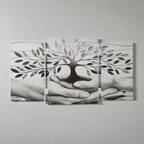 Quadro TRIS moderno su tela 65x146 cm telaio in legno tema Albero Della Vita (1/5)