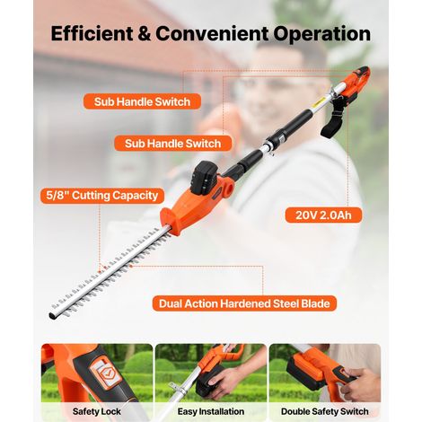 Taille-haie Électrique sans Fil 20 V, Taille-haie à Batterie pour Branches Hautes, Lame en Acier Double Tranchant 457,2 mm, Perche… (1/5)