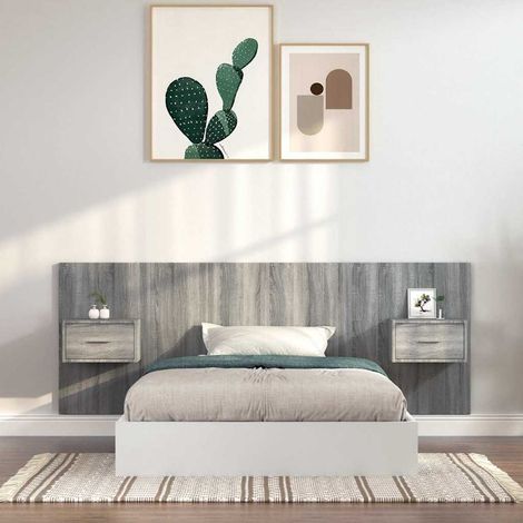 vidaXL Cabecero de cama con mesitas madera contrachapada gris Sonoma (1/5)