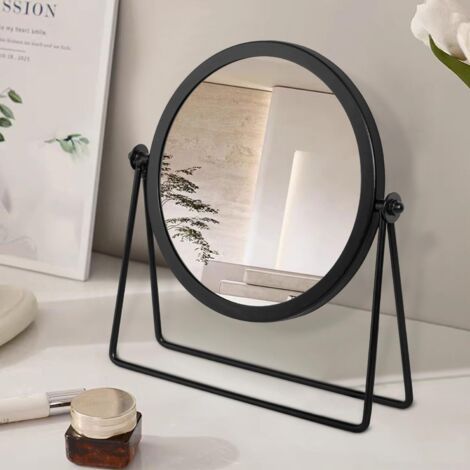 Miroir de maquillage rond vintage en m��tal noir pour commode, coiffeuse, table ou bureau, 20,3 cm. (1/5)