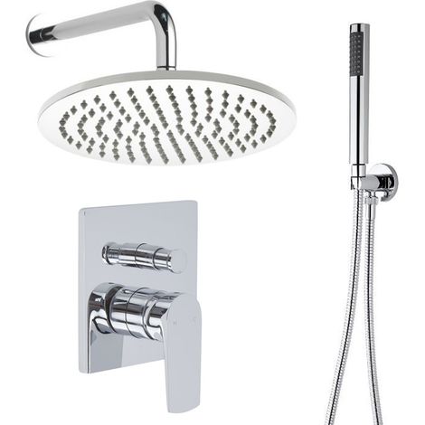 Milano Ashurst - Modern Chrome Manual Diverter Mixer Shower Valve with 300mm Round Ceiling Mounted Recessed Rainfall Shower Head and Hand Shower Handset (1/5)