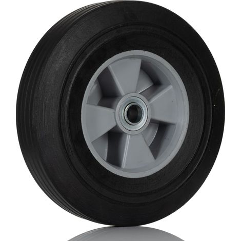 Roue de chariot Caoutchouc Noir 255mm x 60mm, alésage 20mm, longueur 58mm, Roulement à rouleaux, Capacité de 600kg ( Prix pour 1 )