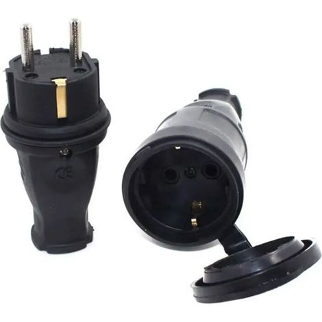 Prise électrique étanche en caoutchouc EU, connecteur européen mis à la terre avec couvercle IP44 pour bricolage d'alimentation 16a 250V (1/5)
