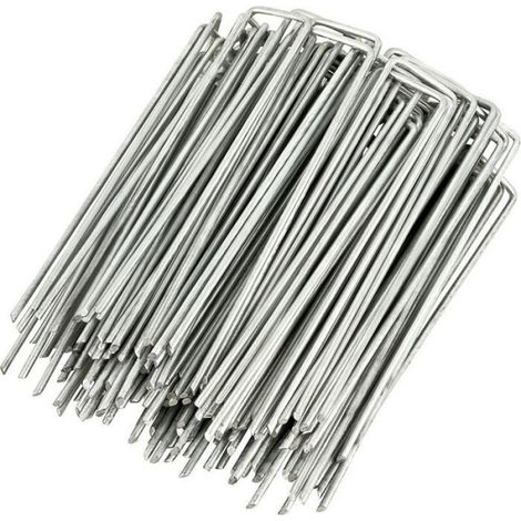 Lot De 100 Piquets De Fixation En Acier Galvanisé Pour Bâche Anti-Mauvaises Herbes - 150X25Mm - Ø2,7Mm Label (1/4)