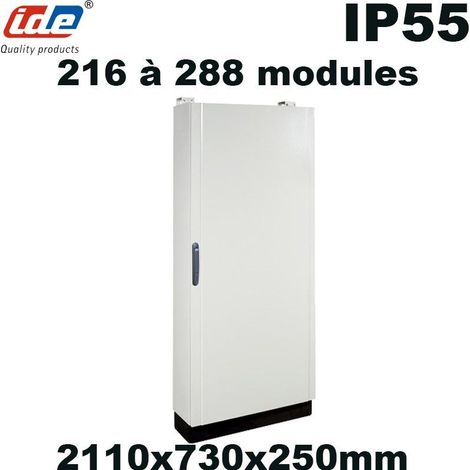 IDE – 55SUP216288PO – Armoire électrique étanche IP55 en métal – 12 rangées de 24 modules – Dimensions 2110x730x250mm – Porte pleine (1/2)