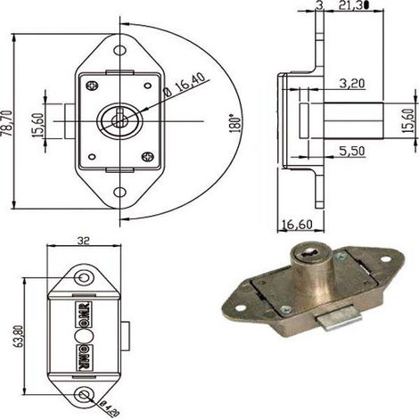 Cerradura para muebles con pestillos giratorios 240401 Omr