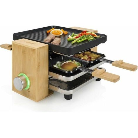 Set Gourmet Princesse 162950 - Raclette Pure 4 personnes - Grill & Plancha - Comprenant 4 poêles - Thermostat réglable - 800W - 2 mètres de cordon - Revêtement antiadhésif - Bambou (1/5)