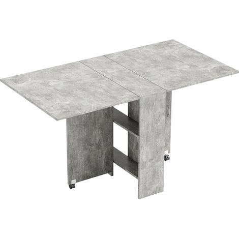 Table pliante cuisine salle à manger mobile sur roues 75x140x74 cm, 2 tablettes bois intégrées (1/5)