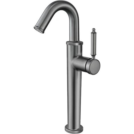 (Gris anthracite G1/2) Grand robinet en cuivre incurvé en forme de U avec éclairage luxueux et minimaliste pour l'eau chaude et froide. (1/5)