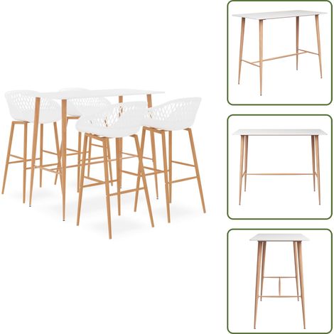 5-tlg. Bar-Set Weiß - Bar Set - Bar Tisch - Barhocker - Küchenstuhl - Wohnzimmer Dekoration (1/5)