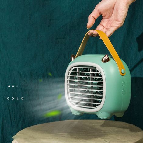 Tragbarer Sprühventilator, Tischventilator für Studentenwohnheime, wiederaufladbarer USB-Ventilator für Studenten, Mini-Ventilator, grün. (1/5)