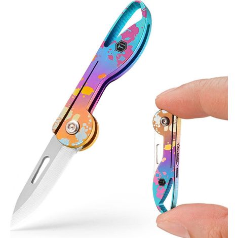Mini Klappmesser Titan mit Schlüsselanhänger, leichtes EDC Messer für Camping, Tusche-Verlauf