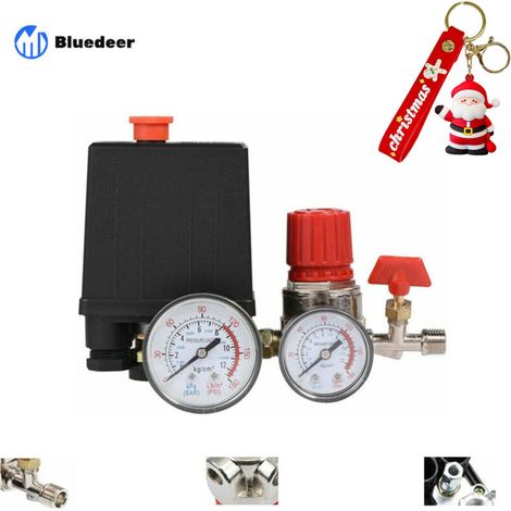 Soupape de compresseur d'air Petit régulateur de soupape de commande de pressostat de compresseur d'air avec jauges Bluedeer