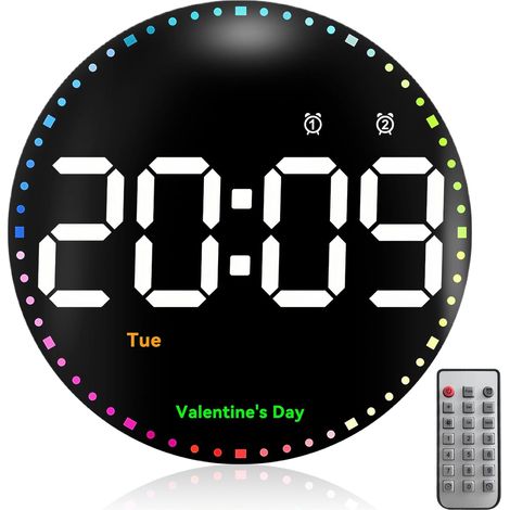 Horloge Murale Numérique, 25 cm Grande Horloge Numérique 12/24H 7 Couleurs Luminosité Réglable Horloge Murale Horloge Numérique avec Minuterie Compte à Rebours Date Et 2 Alarmes pour Salon, Gym (1/5)
