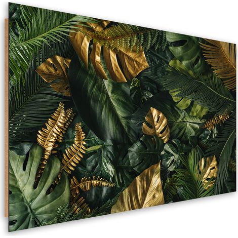Quadro deco panel, Foglie tropicali dorate - 100x70 (1/5)