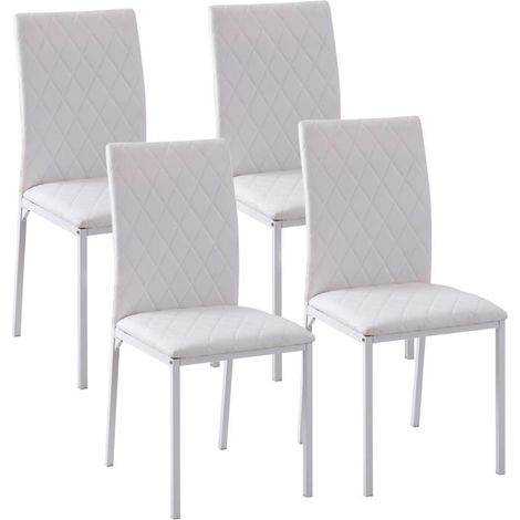 Ensemble de 4 chaises de salle à manger, chaise de cuisine avec dossier, similicuir, chaise de salon avec repose-pieds, chaises, chaise rembourrée avec pieds en métal pour table à manger, blanche (1/5)