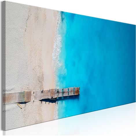 Quadro - Sea and Wooden Bridge (1 Part) Narrow Blue - 120x40 (1/4)